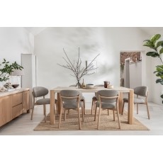 Arlo Natural Oak 190cm Travertine Ceramic Dining Table Set with 6 Leo Chairs