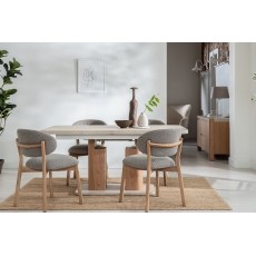 Arlo Natural Oak 160-200cm Ext Travertine Ceramic Dining Table Set with Leo Chairs