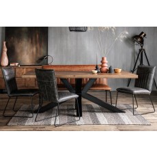 Soho Solid Oak 200cm Holburn Star Base Dining Table Set + 4 Cooper Grey Chairs + Cooper Tan Bench