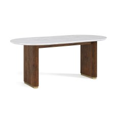 Harvard Reeded Mango Wood Oval Dining Table with Marble Top & 6 Amory Mustard Chairs