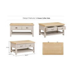 Windermere Painted Oyster Grey Oak 2 Drawer Coffee Table Windermere Painted Oyster Grey Oak 2 Drawer Coffee Table