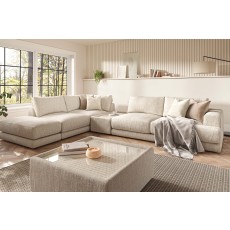 Niki Fabric Modular Large Corner Sofa Group with Footstool and Glass Table Niki Fabric Modular Large Corner Sofa Group with Footstool and Glass Table