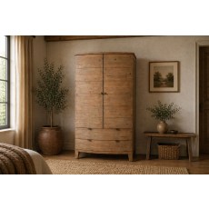 Bermuda Reclaimed Wood Large Double Wardrobe With Drawers