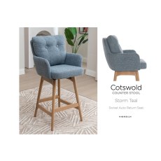 Cotswold Fabric Bar Counter Stool in Storm Teal (Pair)