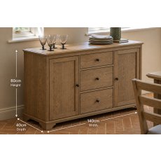 Gallery Direct Malvern Natural Oak 3 Drawer Large Sideboard