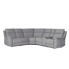 Blaine 5 Seater Electric Recliner Corner Sofa with Console in Greige Fabric