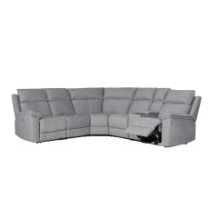 Blaine 5 Seater Electric Recliner Corner Sofa with Console in Greige Fabric