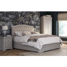 Mabel Wooden Bed Frame with Buttoned Upholstered Headboard in Painted Taupe Finish Mabel Wooden Bed Frame with Buttoned Upholstered Headboard in Painted Taupe Finish