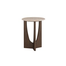 California Dark Oak Round Side Table with Travertine Top California Dark Oak Round Side Table with Travertine Top