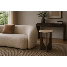 California Dark Oak Round Side Table with Travertine Top