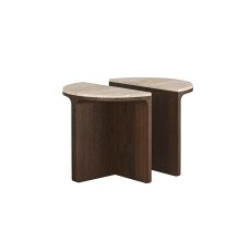 California Dark Oak Half Moon Nest of Tables with Travertine Top California Dark Oak Half Moon Nest of Tables with Travertine Top