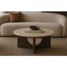 California Dark Oak Coffee Table with Travertine Top