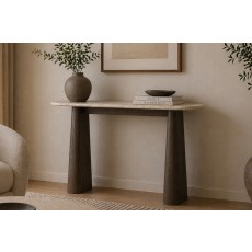 California Dark Oak Console Table with Travertine Top