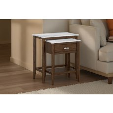 Florence Walnut Stained Oak Nest of Tables with Marble Top Florence Walnut Stained Oak Nest of Tables with Marble Top