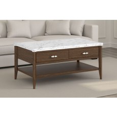 Florence Walnut Stained Oak Storage Coffee Table with Marble Top Florence Walnut Stained Oak Storage Coffee Table with Marble Top