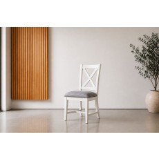 Burford Painted Oak Upholstered X-Back Dining Chairs (Pair) Burford Painted Oak Upholstered X-Back Dining Chairs (Pair)