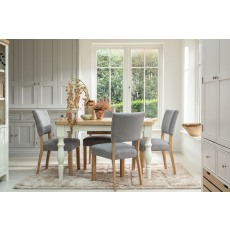 Burford Painted Oak 130-180cm Ext Dining Table Set + 4 Upholstered Chairs Burford Painted Oak 130-180cm Ext Dining Table Set + 4 Upholstered Chairs