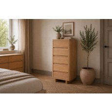 Flynn Natural Oak 5 Drawer Tall Chest ff Drawers