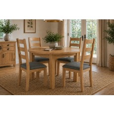 Burford Country Oak Round 120-160cm Extending Dining Table Set & 4 Chairs