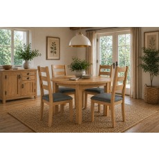 Burford Country Oak Round 120-160cm Extending Dining Table Set & 4 Chairs