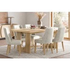 Cara Oak Small 150-190cm Extending Dining Table Set + 6 Luna Dining Chairs in Beige