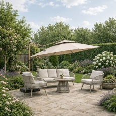 Camber 3m Square Cantilever Parasol with Solar LED Lights in Khaki Beige Camber 3m Square Cantilever Parasol with Solar LED Lights in Khaki Beige