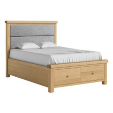 Normandy Chunky Country Oak Storage Bedframe with Grey Fabric Headboard