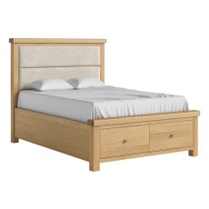 Normandy Chunky Country Oak Storage Bedframe with Cream Fabric Headboard