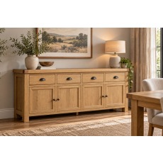 Normandy Chunky Country Oak 4 Door 4 Drawer Extra Large Sideboard