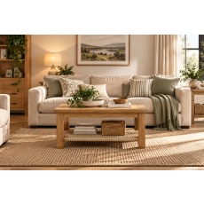 Salisbury Waxed Premium Oak Coffee Table with Woven Rope Shelf Salisbury Waxed Premium Oak Coffee Table with Woven Rope Shelf