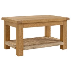 Salisbury Waxed Premium Oak Coffee Table with Woven Rope Shelf Salisbury Waxed Premium Oak Coffee Table with Woven Rope Shelf
