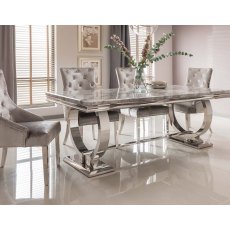 Arianna Grey Marble 180cm Dining Set - Table + 6 Belvedere Pewter Chairs