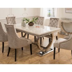 Arianna Cream Marble 200cm Dining Set - Table + 6 Belvedere Pewter Chairs