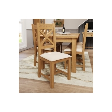 Light Rustic Oak Cross Back Dining Chair Fabric Seat