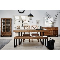 Nixon Reclaimed Wood 180cm Extending Dining Table Set & 4 Upholstered Wooden Chairs