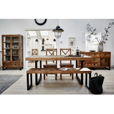Grant Reclaimed Wood 180cm Extending Dining Table Set & 4 Upholstered Wooden Chairs