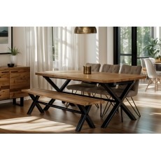 Forge Industrial 150 Dining Table Set with 140cm Bench & 2 Grey Dining Chairs