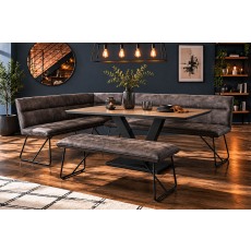 Loki Earth Industrial Corner Bench and Low Bench Dining Table Set