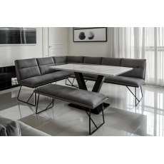 Loki Earth Industrial Corner Bench and Low Bench Dining Table Set