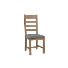 Smoked Oak Slatted Dining Chair in Grey Check