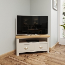 Oak City - Dorset Oak 90cm Corner TV Unit For Screens Up To 42" | Truffle Grey
