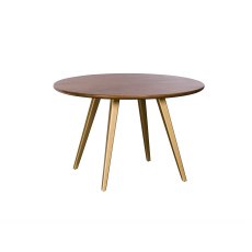 Geometric Mango Wood 120cm Round Dining Table with Brass Gold Legs