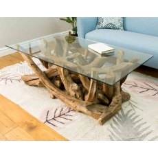 Branchwood Teak Rectangular Coffee Table with Glass Top