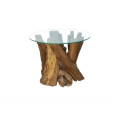Branchwood Teak Round Coffee Table with Glass Top