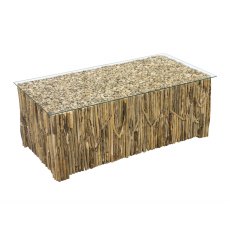Driftwood Rectangular Coffee Table with Glass Top