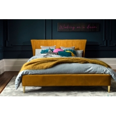 Lotus Velvet Pleated Bed Frame in Yellow Turmeric