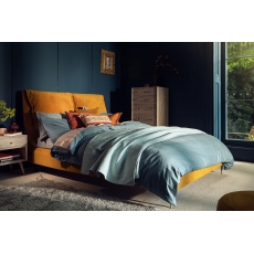 Lotus Velvet Pillow Bed Frame in Yellow Turmeric
