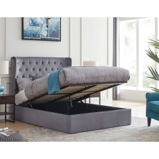 Holcombe King Size Ottoman Bed Frame in Grey Plush Fabric - STOCK