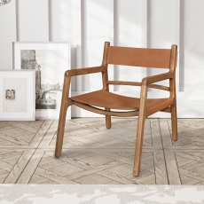 Calne Vintage Chair with Leather Saddle in Tan