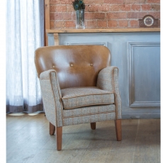 Elston Small Fabric and Leather Vintage Wing Chair